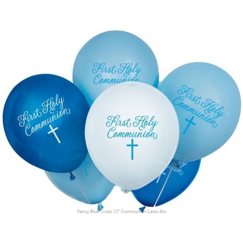 12'' Blue First Holy Communion Latex Balloons - 8 Pack