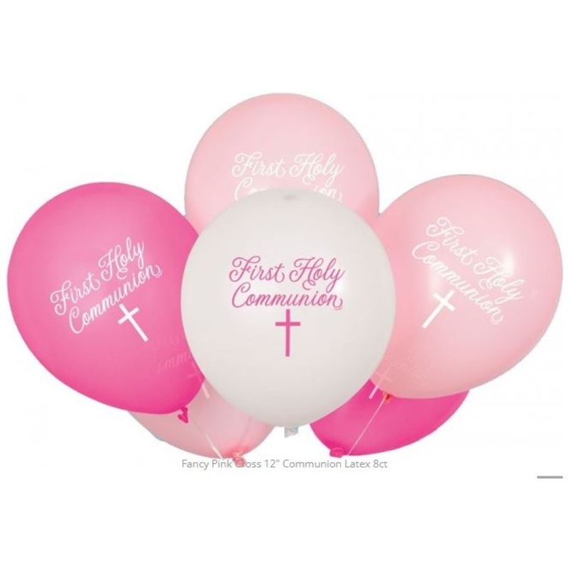 12'' Pink First Holy Communion Latex Balloons - 8 Pack