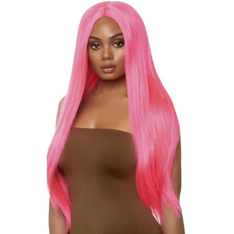 Long Straight Centre Part Wig - Neon Pink