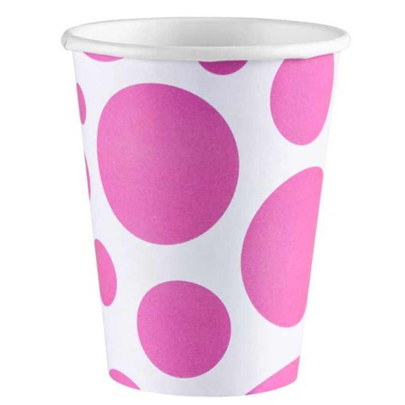 Bright Pink Dots Paper Cups - 8 Pack