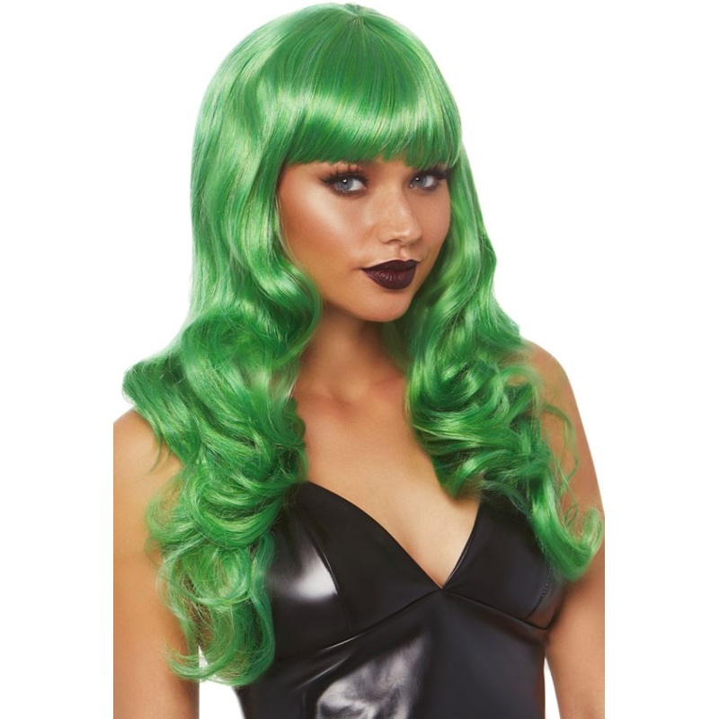 Long Wavy Wig with Bangs  - Green