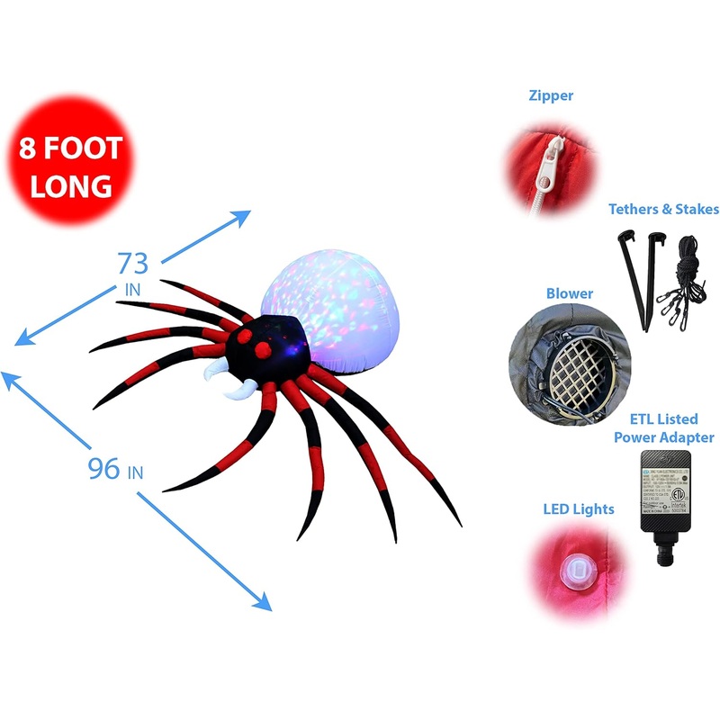 8ft Inflatable Spider Decoration - Indoor/Outdoor