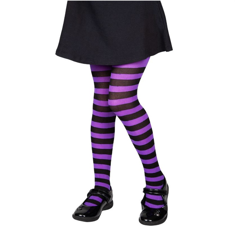 Kids Candy Stripe Tights - Purple & Black