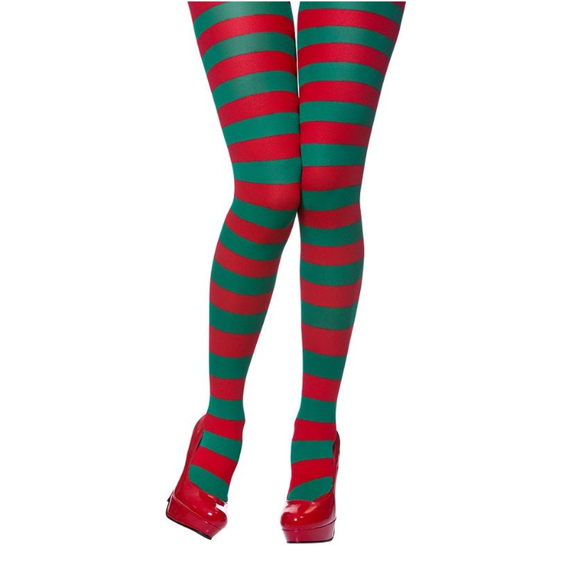 Ladies Red & Green Candy Stripe Tights