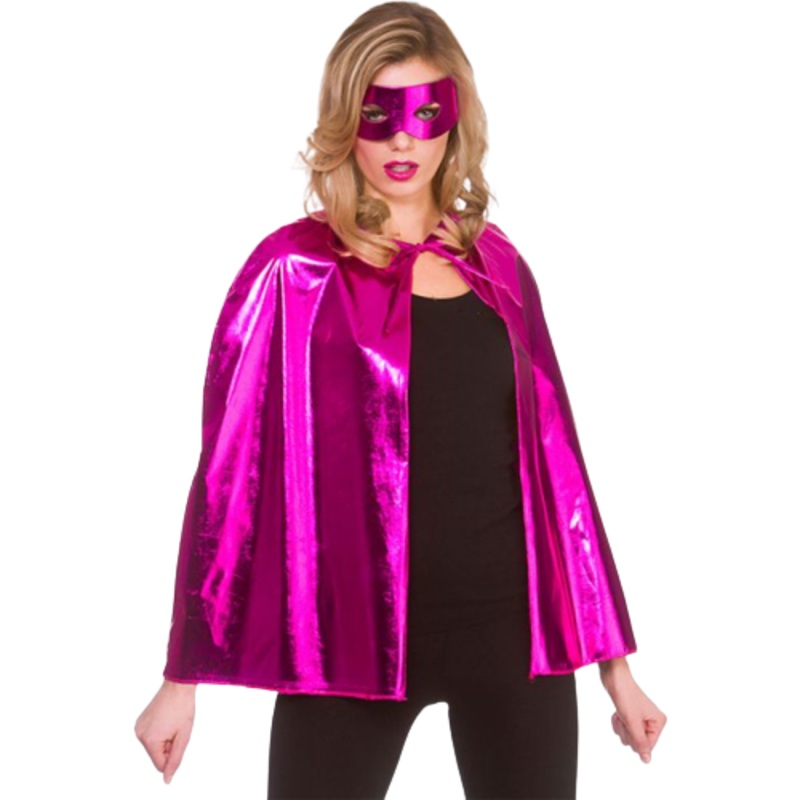 Metallic Superhero Cape & Mask - Pink