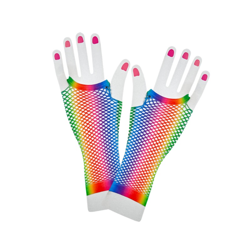 Long 80's Net Gloves - Rainbow