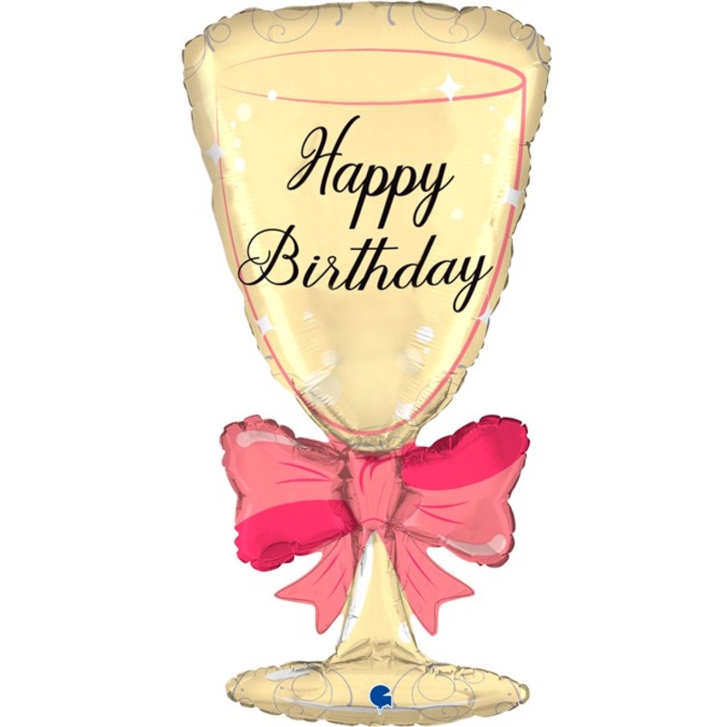 Champagne Glass Happy Birthday Foil Balloon - 36"