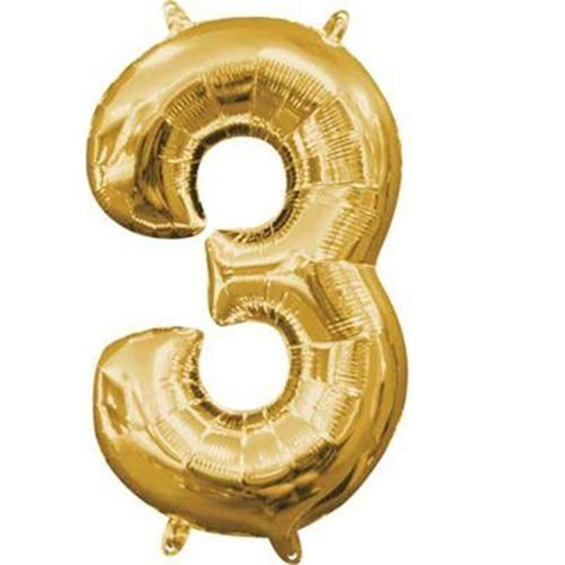 16 Number 3 Gold Air Fill Balloon