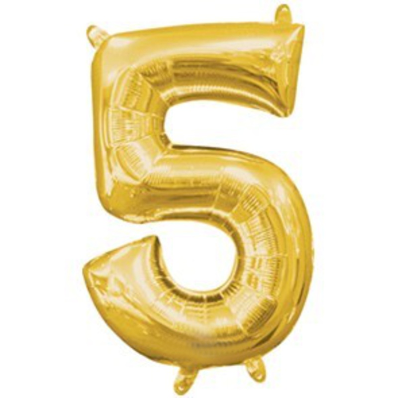 16 Number 5 Gold Air Fill Balloon