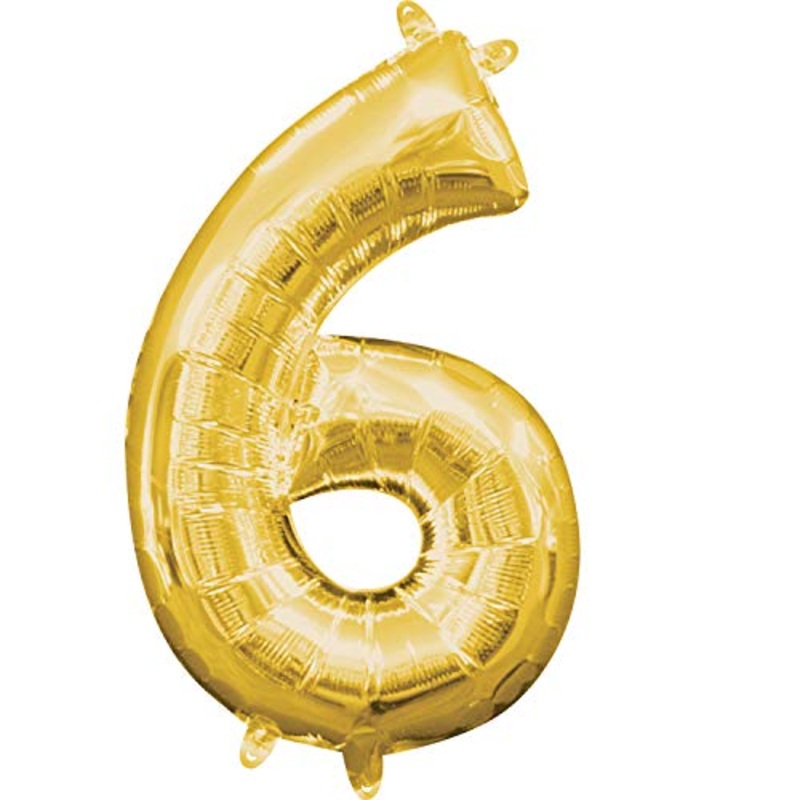 16 Number 6 Gold Air Fill Balloon