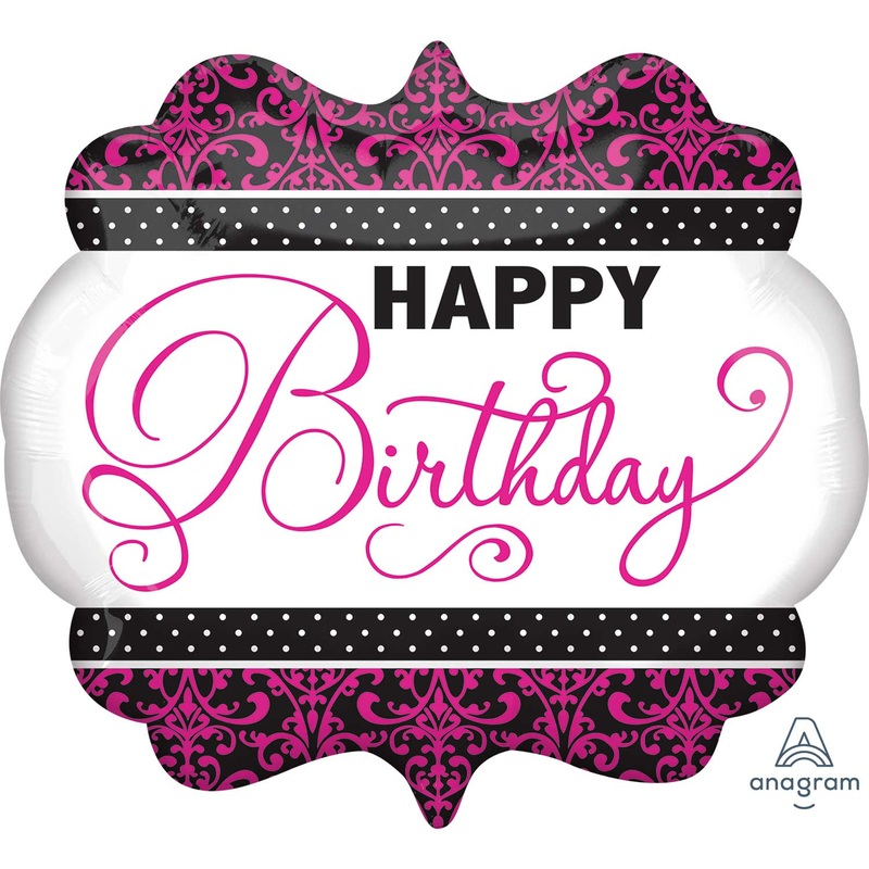 Black, Pink & White Birthday Super Shape Foil Balloons - 28"