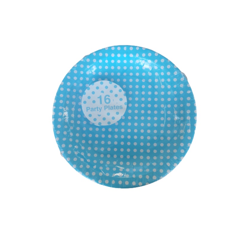 Blue Polka dot Paper Plates - 16 Pack