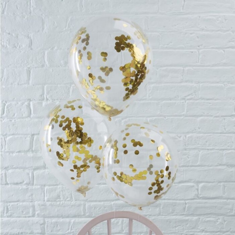 Gold Confetti Balloons - 5 Pack