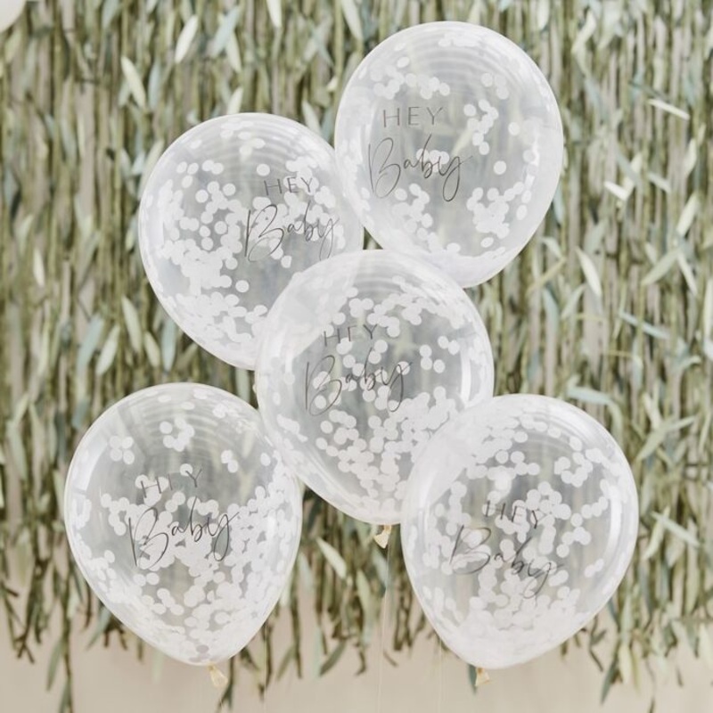 Hey Baby Shower Confetti Balloons - 5 Pack