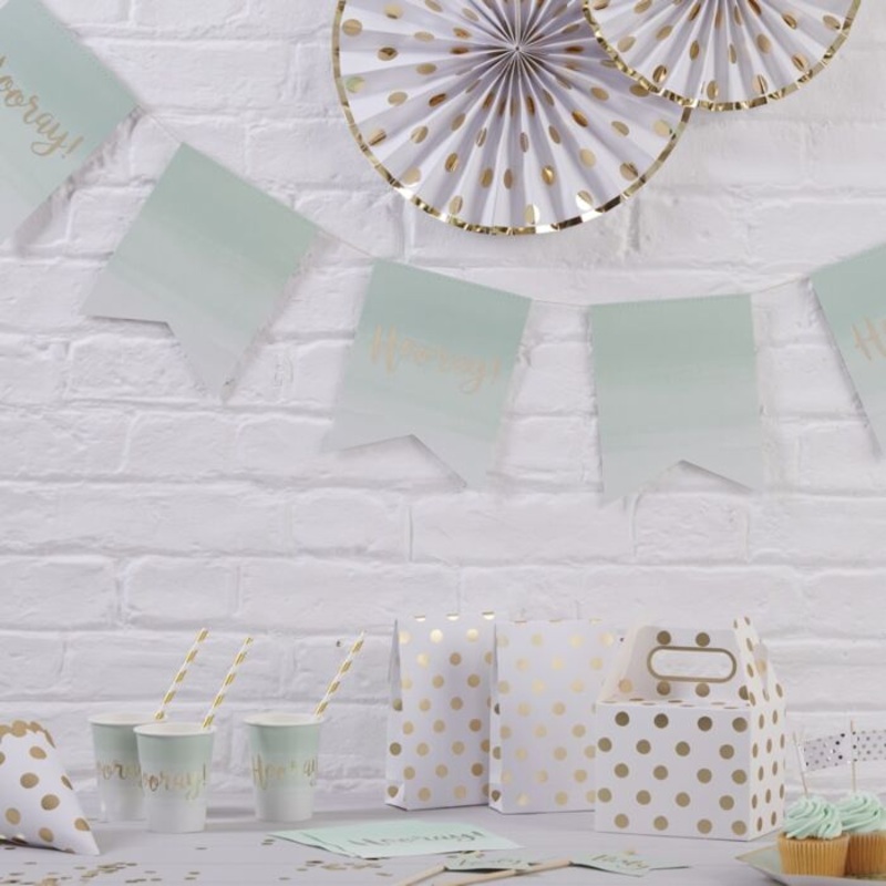 Mint Green Ombre & Gold Foiled Hooray Paper Bunting