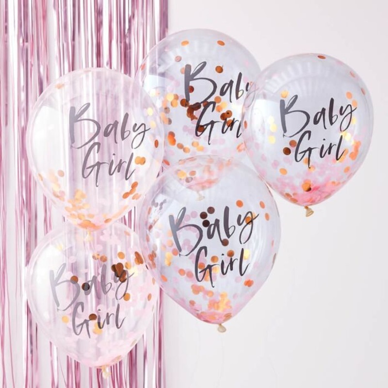 Pink Baby Girl Baby Shower Balloons - 5 Pack
