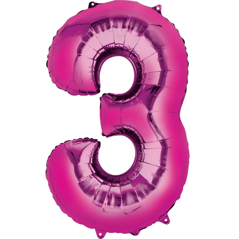 16'' Number 3 Pink Air Fill Balloon