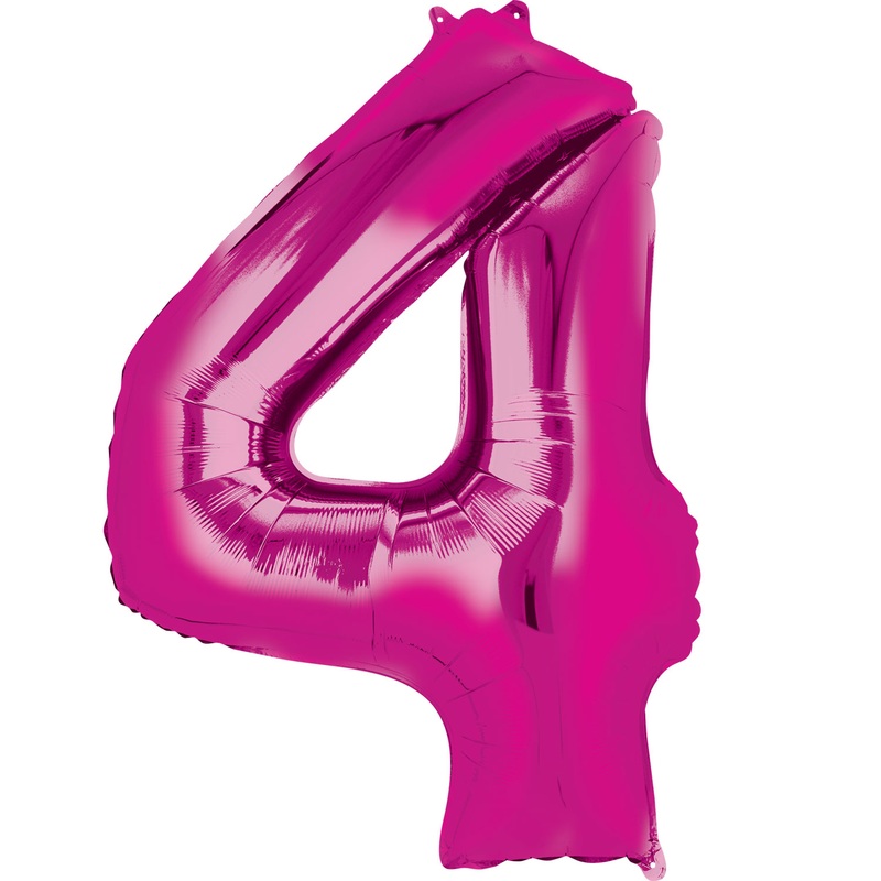 16'' Number 4 Pink Air Fill Balloon