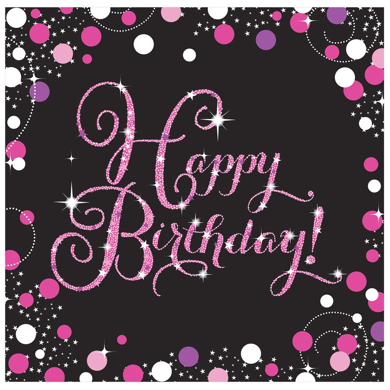 Black and Pink Happy Birthday Napkins - 16 Pack
