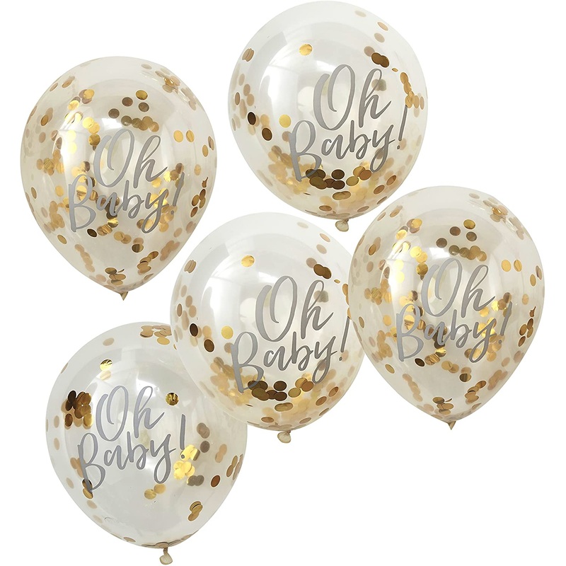 Gold Oh Baby! Shower Confetti Balloons - 5 Pack