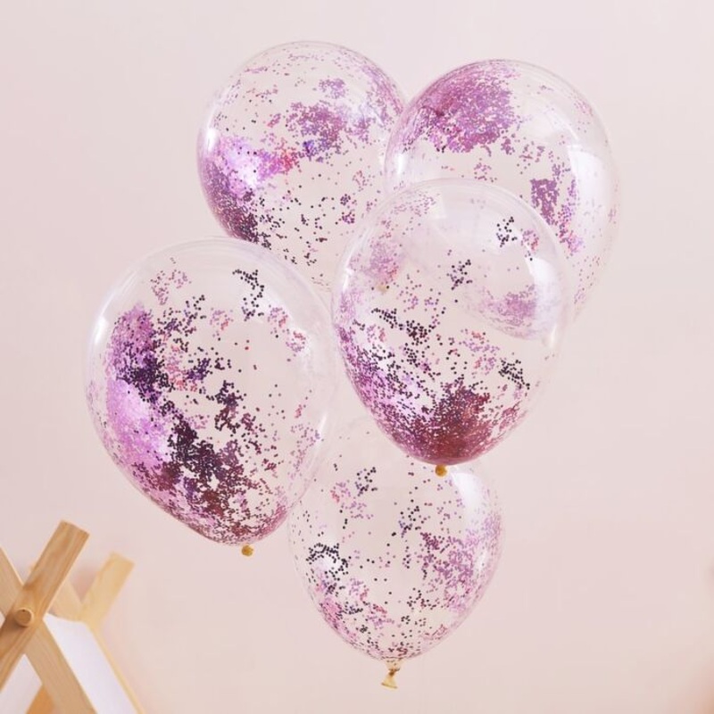 Pink Pamper Party Glitter Balloons - 5 Pack