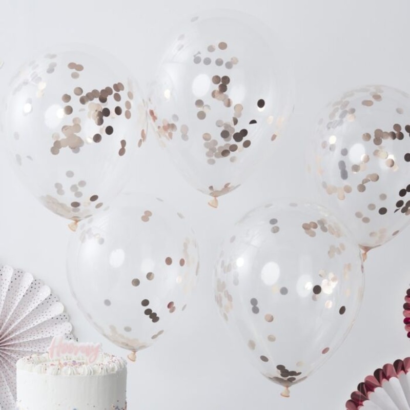 Rose Gold Confetti Balloons - 5 Pack