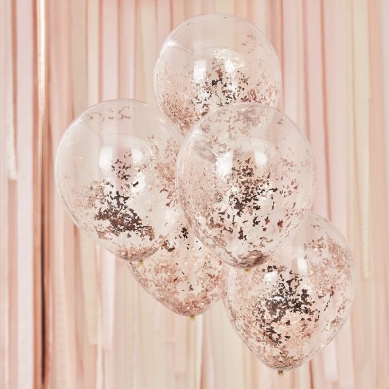 Rose Gold Shredded Confetti Balloons - 5 Pack