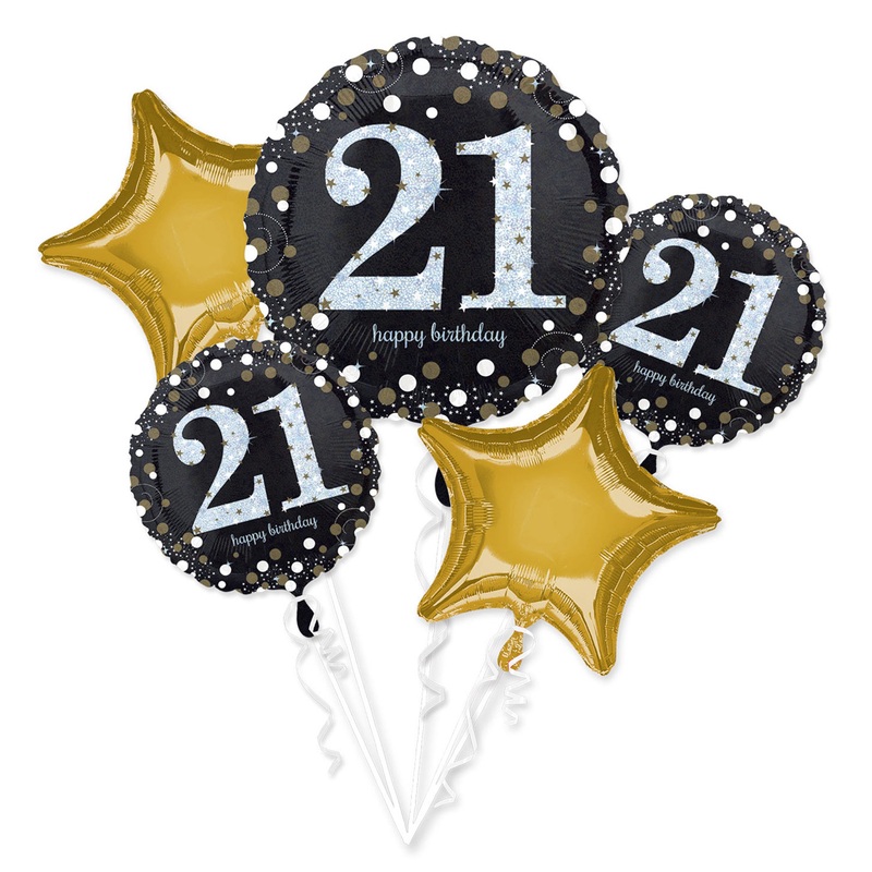 Sparkling 21st Birthday Helium Inflated Balloon Bouquet