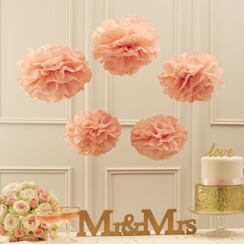 Tissue Pom Poms Decorations - Pastel Pink