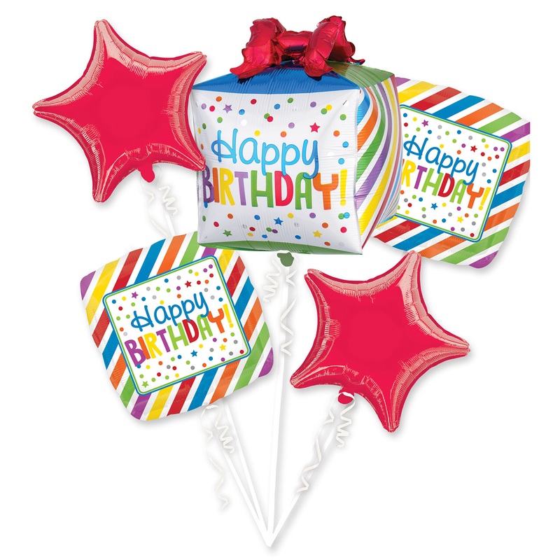 Happy Birthday Present Helium Inflated Balloon Bouquets