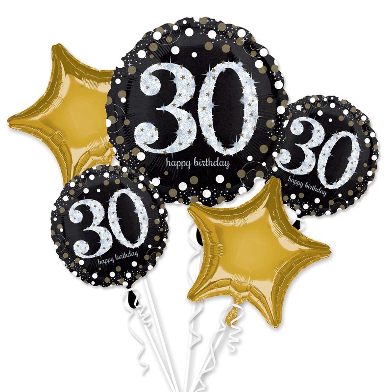 Sparkling 30th Birthday Helium Inflated Balloon Bouquets
