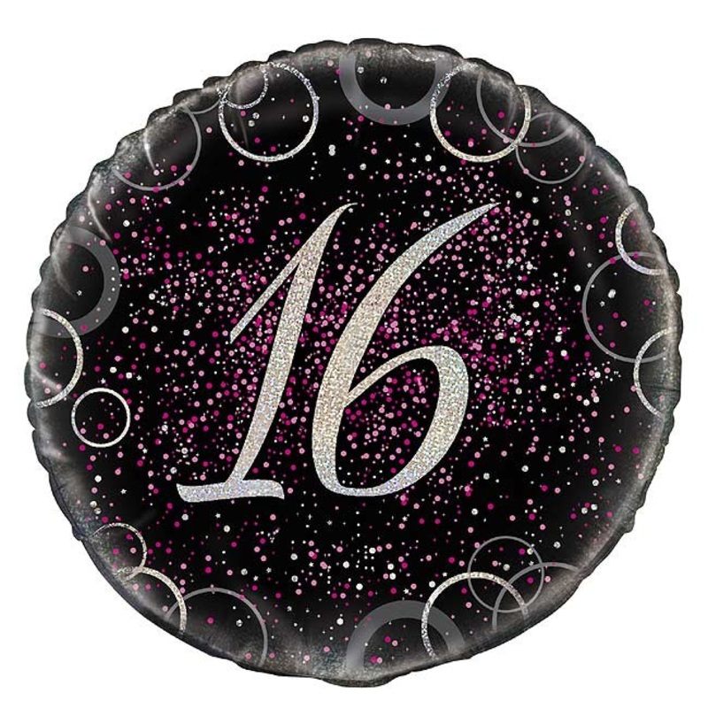 16th Birthday Pink Glitz Prism Balloon 18"