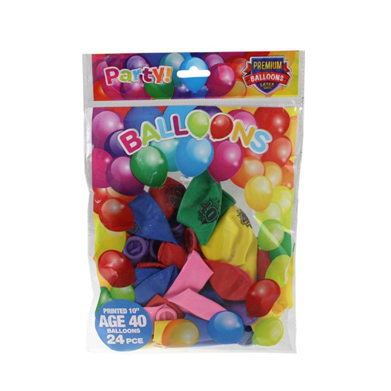 Happy 40th Birthday Balloons - 24 Pack