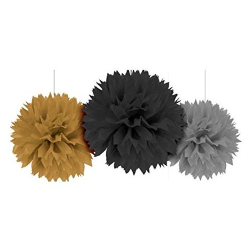Hollywood Party Fluffy Pom Pom Decoration - 3 Pack