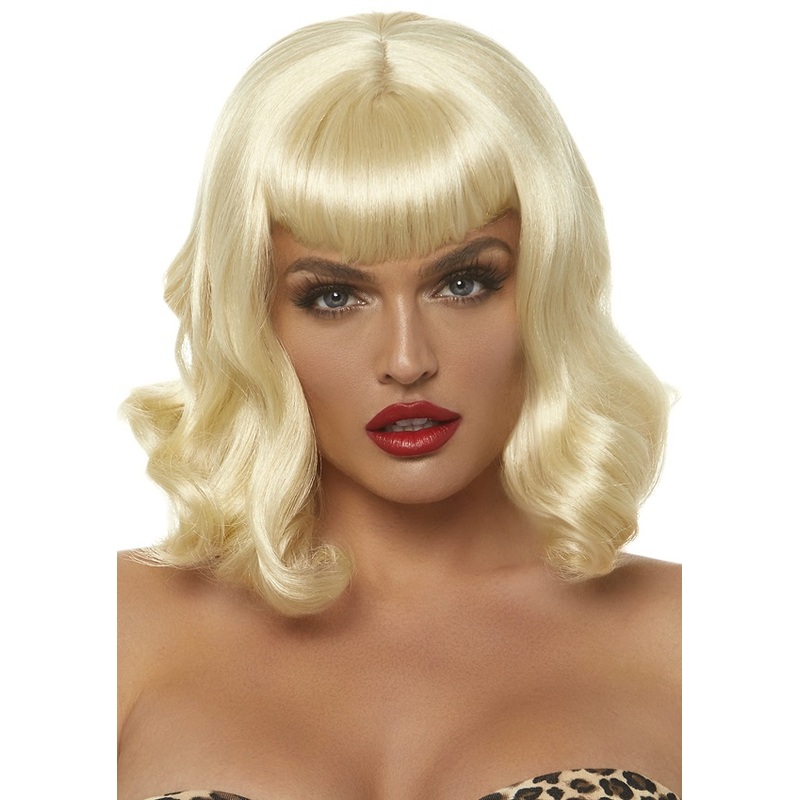 Retro Bang Curly Bob Wig - Blonde