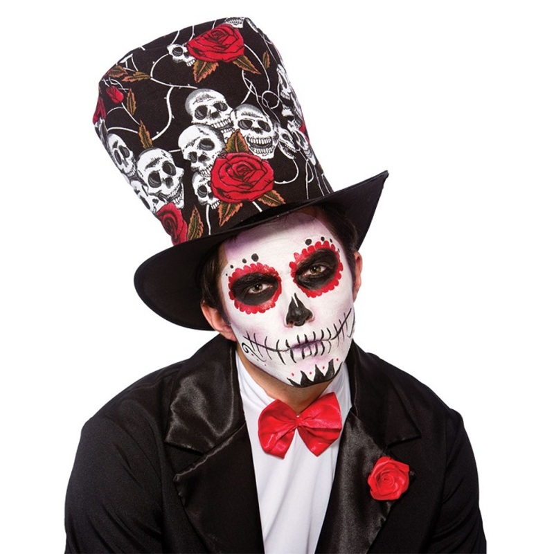 Day Of The Dead Skull & Rose Top Hat