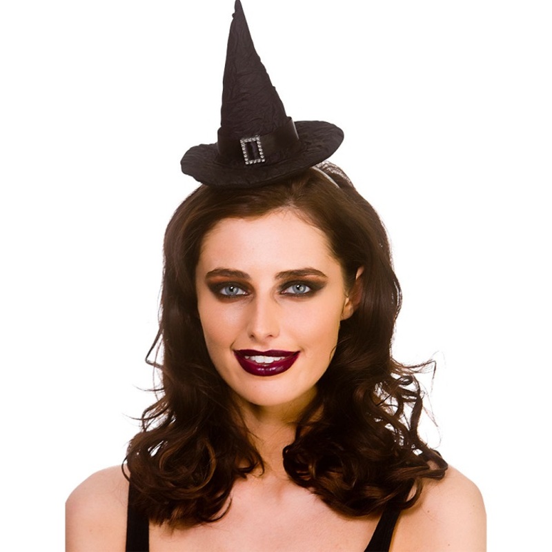 Deluxe Satin Witches Hat On Headband