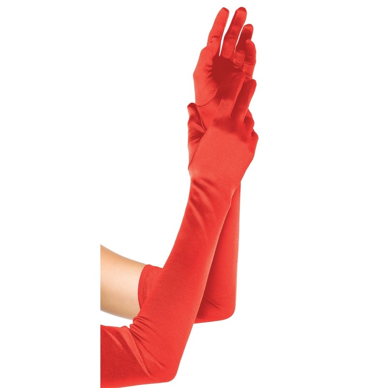 Extra Long Satin Gloves - Red