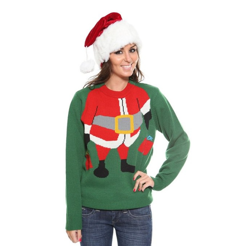 Green Santa Elf Christmas Jumper - Ladies