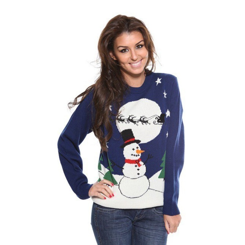 Ladies Snowman Christmas Jumper - Navy
