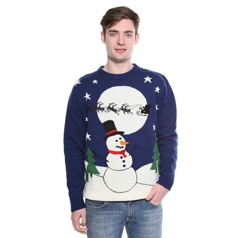 Snowman Christmas Jumper Navy - Teen