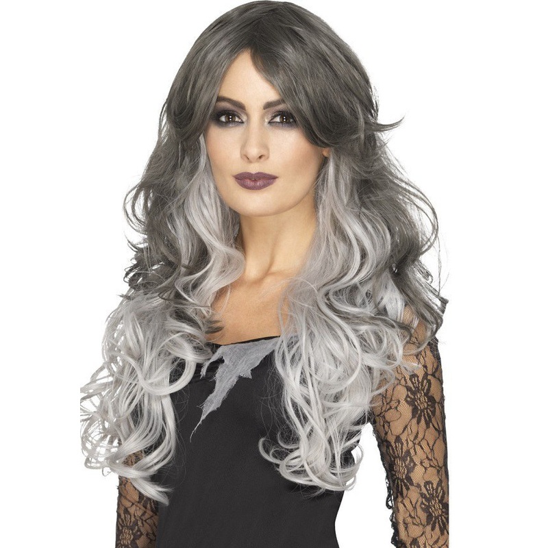Deluxe Gothic Bride Wig - Dark Grey/Light Grey