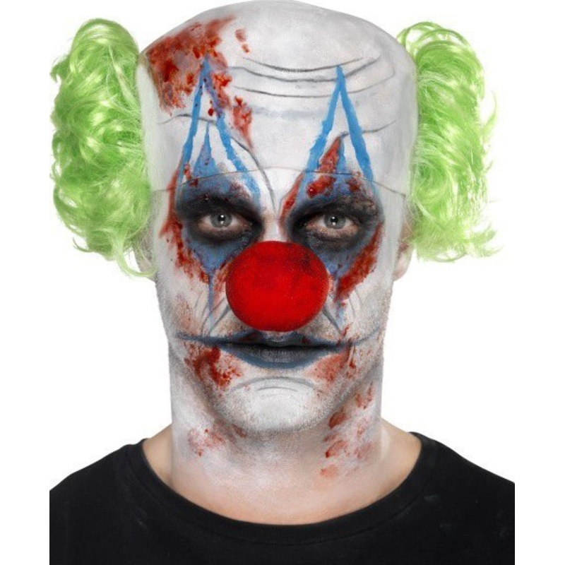 Sinister Clown Bald Cap, Hair, Nose, Facepaint, Blood