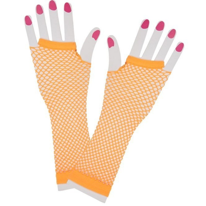80's Fishnet Gloves - Neon Orange