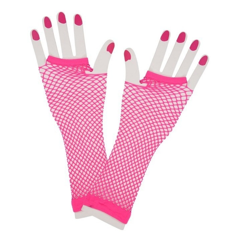 80's Fishnet Gloves - Neon Pink