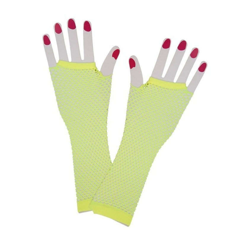 80's Fishnet Gloves - Neon Yellow
