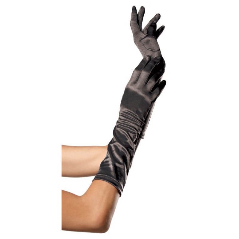 Elbow Length Satin Gloves - Black