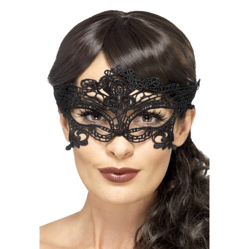 Embroidered Lace Filigree Heart Eyemask - Black