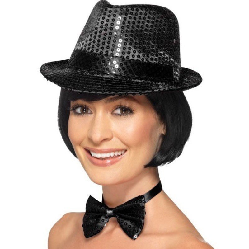Sequin Trilby Hat - Black