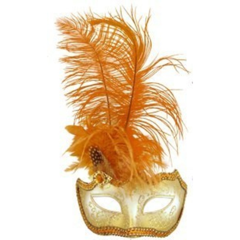 Glitter Eye Mask With Feathers - Brown